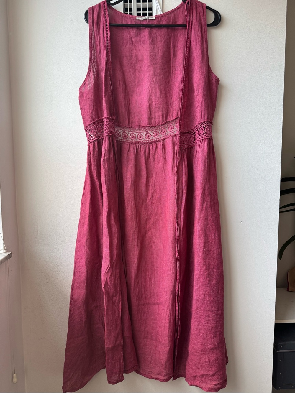 Sleeveless 100% Linen Tie Dress / Coverup - Raspberry Colour - Picture 10 of 14